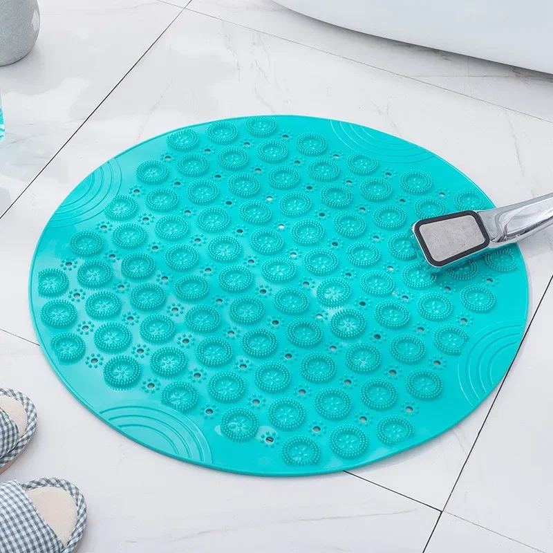 Tapis de salle de bain rond antidérapant en PVC, avec trou de vidange, tapis de bain en Silicone, coussin de Massage des pieds, tapis de douche souple pour baignoire
