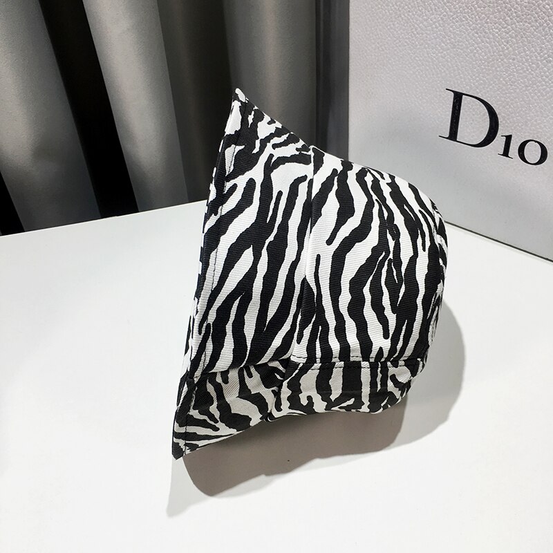 Zebramønster fiskerhatte kvindelig sommer afslappet all-match udendørs rejse spand hat mandlig bomuld street hip-hop solhat