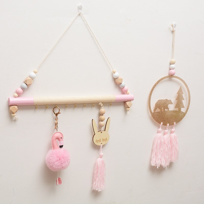 Perchero de madera nórdico INS, perchero con cuentas colgantes para pared, habitación de decoración para niños, ropa, sombrero, manualidad casera para fotografía