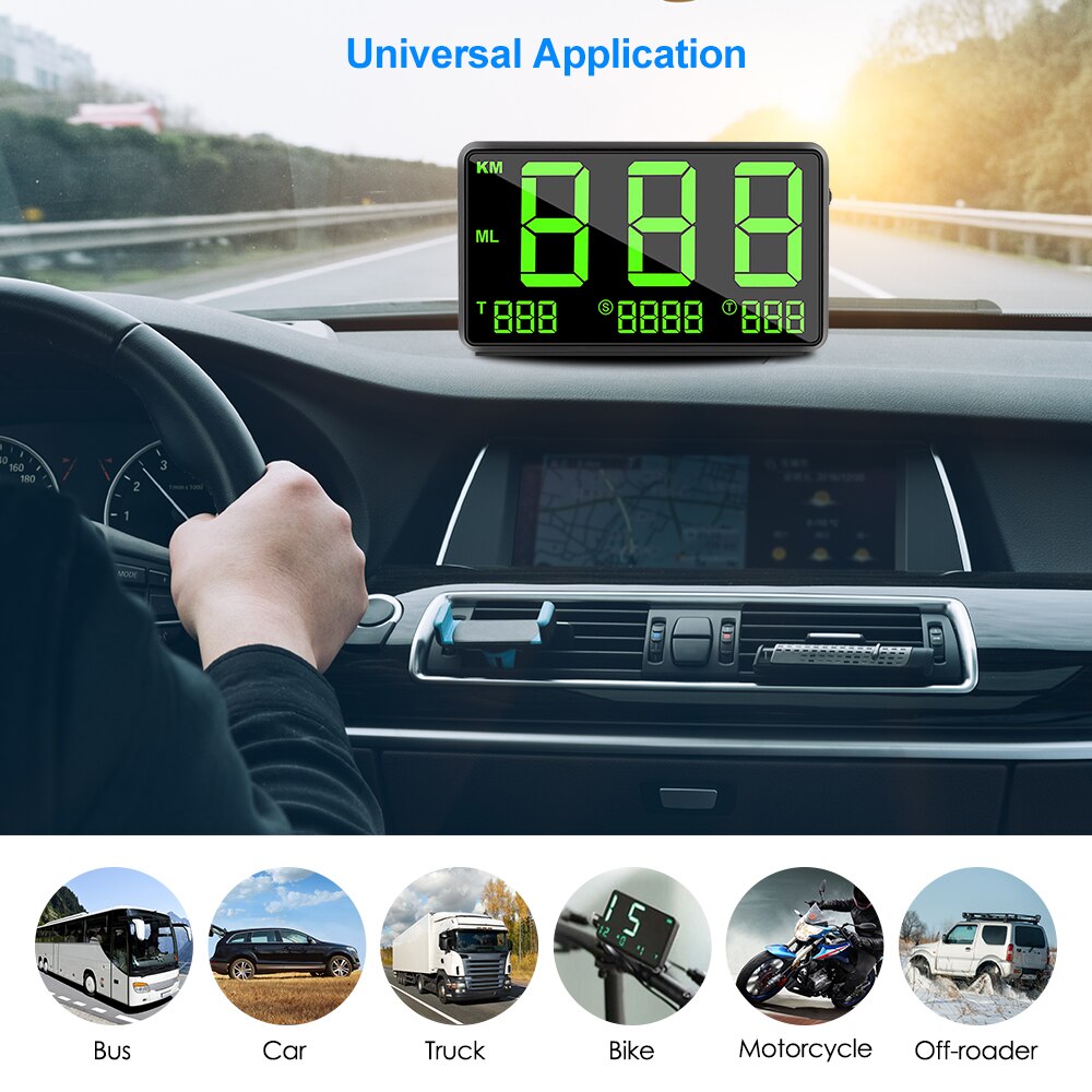 GPS Speedometer HUD Display Car Automatic Record Mileage 4.5 Inch Headup Display Overspeed Alarm Plug and Play Adjust Brightnes