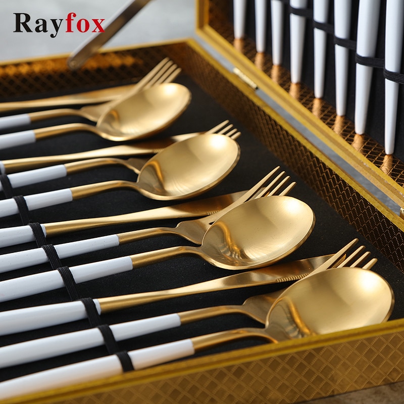 24Pcs Cutlery Set Kitchen Tools Gold Dinnerware Set Stainless Steel Knife Fork Spoon Tableware Set Home Table Decoration Gold
