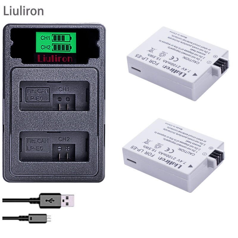 2x batterie LP-E5 LP E5 LPE5 batterie pour Canon EOS 450D 500D 1000D KISS X2 X3 F rebelle XS XSi T1i accessoires pour appareil photo: charger and 2battery