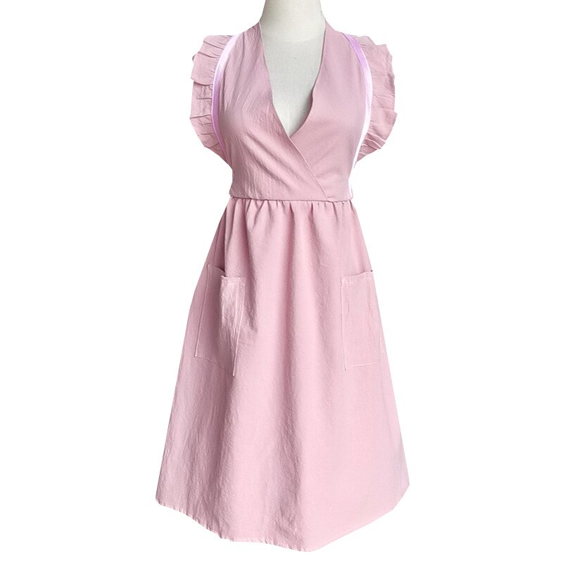Neue Gewaschen Baumwolle Leinen Küche Schürze Für Kochen Backen Blume Einkaufen Rüschen Arbeit Sauber Schürze für Frau Uniform Dame Kleid: C1