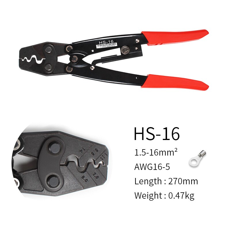 Hs-16 Crimping Pliers Cable Lug Crimper Tool Bare Terminal Wire Plier Cutter 1.25-16 Square Millimeter Cutters Cutting Hand Tool: HS-16