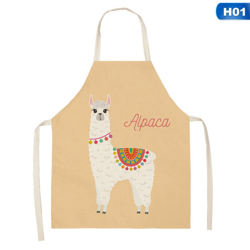 1pc Cute Alpaca llama Printed Apron Cotton Linen Sleeveless Aprons Household Cooking Baking Waist Bib Kitchen Pinafore 53*65cm: 1