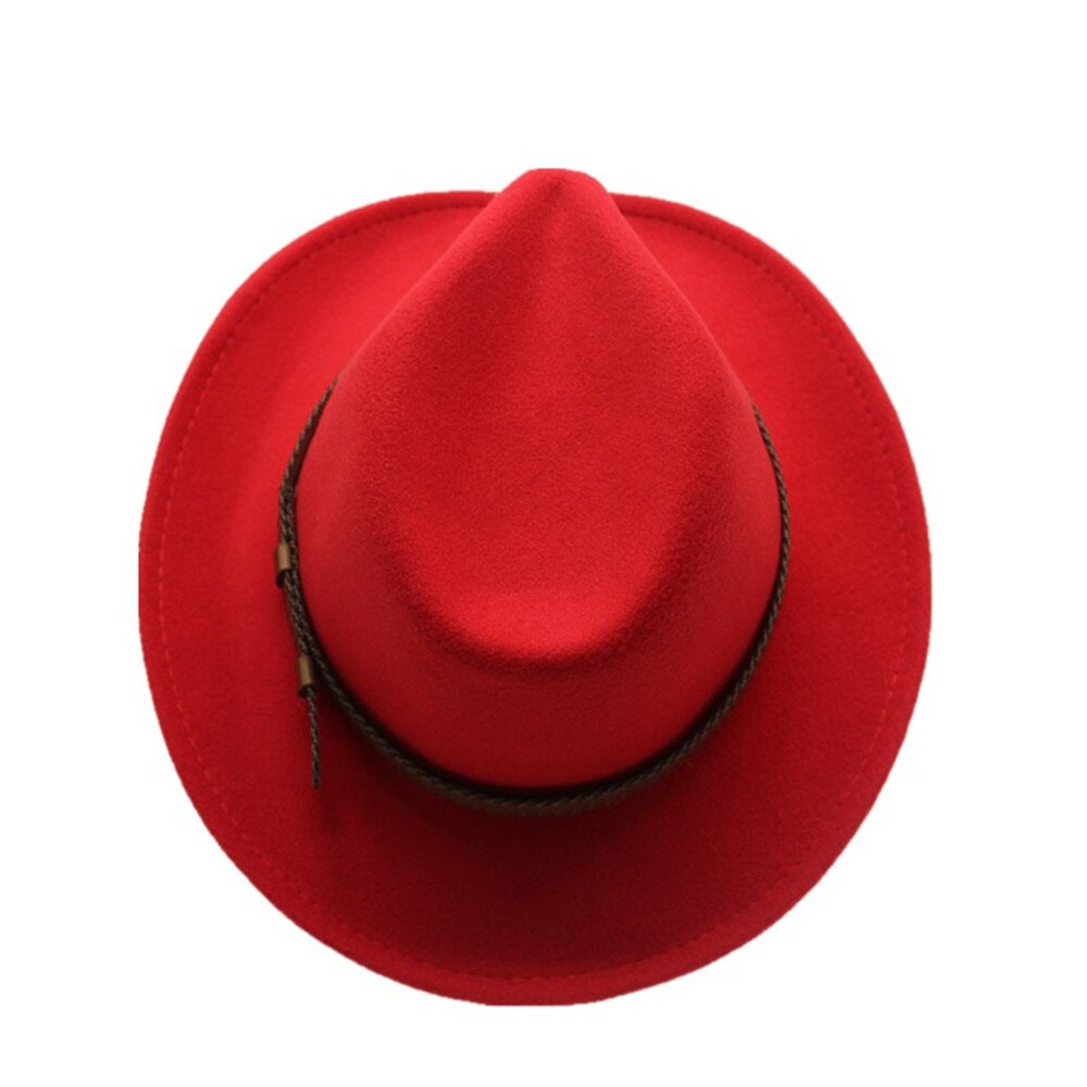 Sombrero de vaquero con cinturón de ala ancha para hombre y mujer, sombrero Trilby de lana, talla 56-58CM