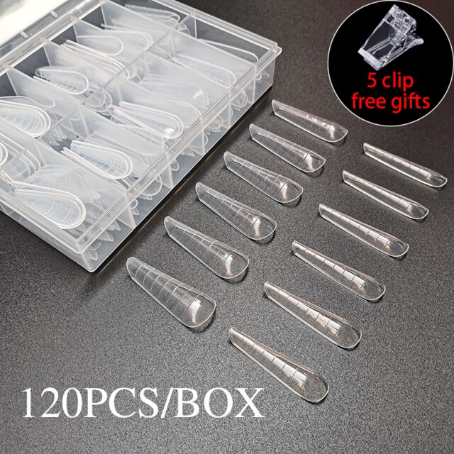 120 Stks/doos Nail Art Gel Extension Mallen Quick Bouwen Diy Nail Gereedschap Nagels Tips Bovenste Vormen Doodskist Nagels Dual Formulieren tips Systeem: 120pcs-box-AE