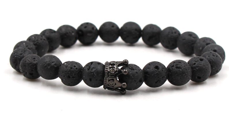 8mm tc24 elastische eingestellt natur schwarz stein vulkanischen Lava Mikro pflastern cz zirkon zirkonia Krone Charme Armbinde: 3