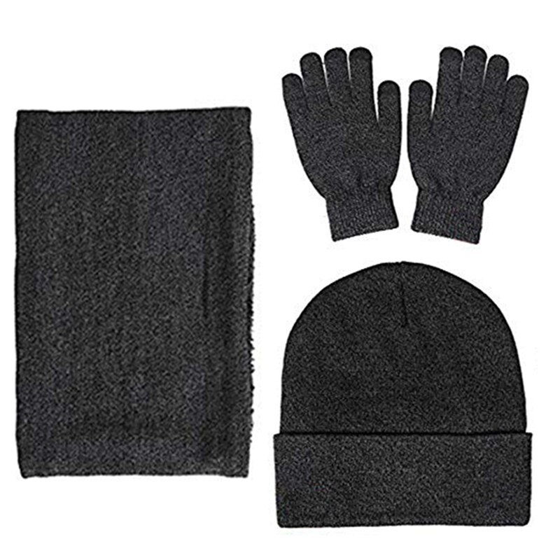 Gorro de invierno cálido + bufanda + guantes táctiles sn, gorro de punto cálido de invierno térmico unisex, guante de cuello para hombres y mujeres gra