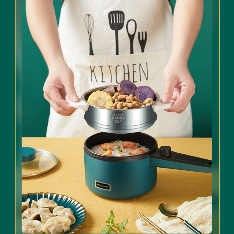 700W Electric Cooking Pot Portable Pot Rice Cooker Multicooker Ceramic Liner Smart Electric Skillet Single/Double Layer 1.6L