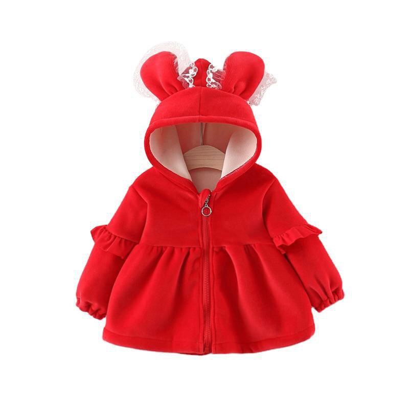 Herbst Winter Neue Mädchen Plus Samt Jacke freundlicher Herbst Kleidung Mädchen Baby Karikatur Mit Kapuze Strickjacke Ausflug Kleidung: verrotten / 70cm