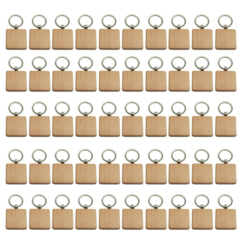 LLavero de madera tallado cuadrado, bricolaje, 40x40mm, 50 Uds.: Default Title