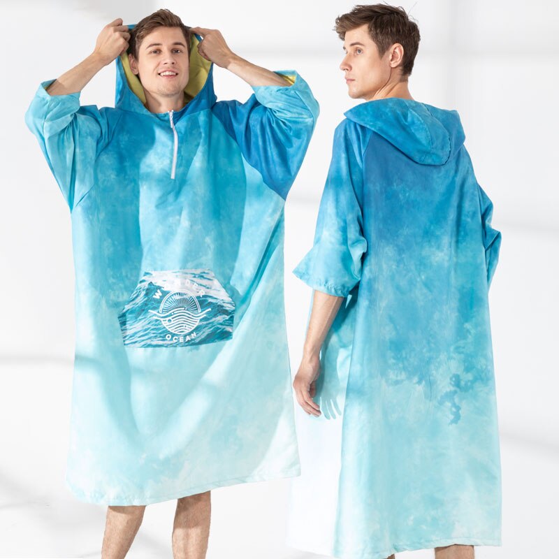 Albornoz Original para hombre, chaqueta cálida de buceo, ropa de cambio de playa, toalla de primavera , capa absorbente de secado rápido: Ocean Blue