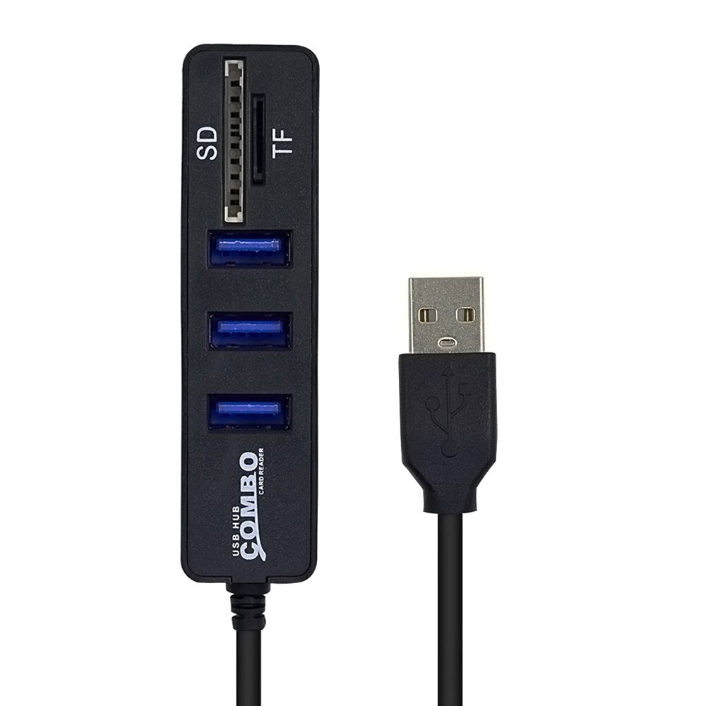 Chipal høy hastighet 2 i 1 combo 3 havn usb 2.0 hub splitter kortleser til sd tf mikro sd til pc tilbehør til bærbar pc: Svart