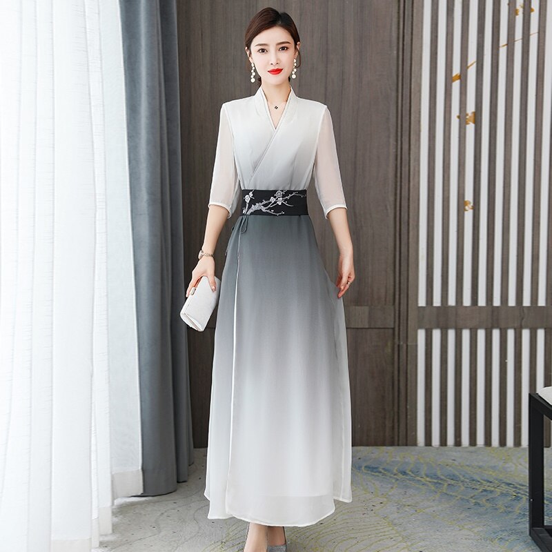 Vestido largo chino Qipao Ao Dai, vestido Oriental de Vietnam, Cheongsam tradicional chino Qipao, asiática, 11755