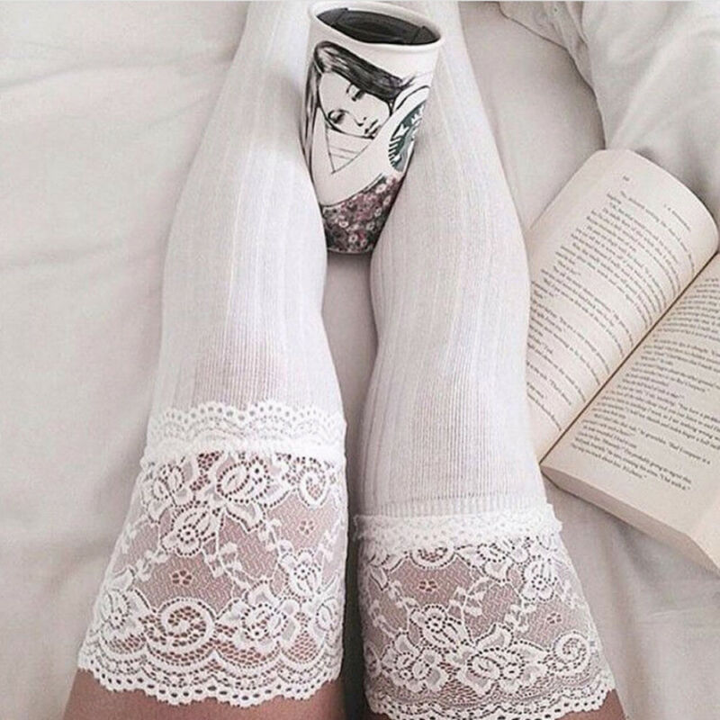 Ladies Hosiery Thigh High Stockings Lace Top Pantyhose Women Winter Knit Over Knee Long Boot Warm Leggings Stockings