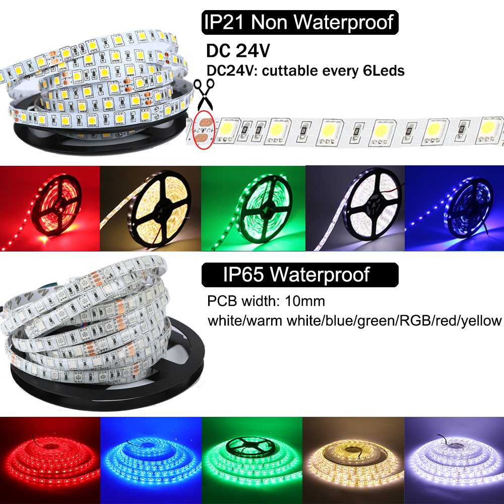 SMD 5050 RGB LED Strip Light Waterproof LED Tape 5M 300LED DC12V 24V RGBCCT RGBW RGBWW White Warm White LED Light Strip Flexible