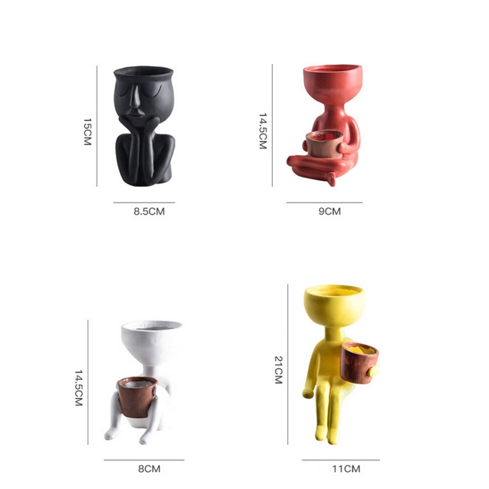 Vase nordique minimaliste en céramique, en forme de tête, noir, jaune, pour visage humain, pièce d'exposition créative, Vase décoratif