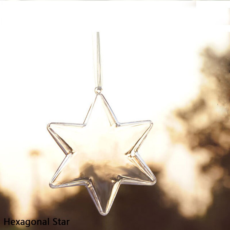 Transparent Ball Clear Plastic Hollow Xmas Ball Decoration Hanging Ball Wedding Candy Box Eternal Flower Hanging Ball: Hexagonal -10.3cm