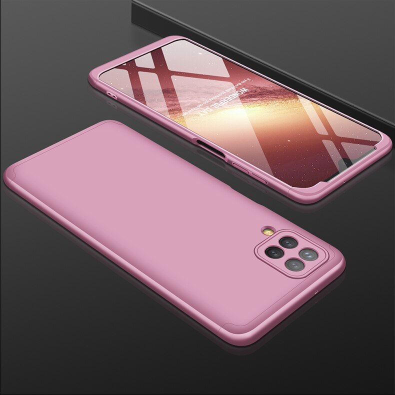 Case For Samsung galaxy A12 360 full Protection Case Matte Hard Plastic 3 IN 1 back Cover for Samsung A12 Shockproof: Rose gold