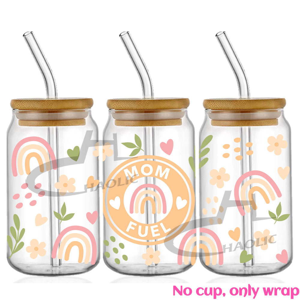 Envolturas de copa UV DTF, transferencias, del Día de la madre, pegatina para mamá, transferencia de hierro para lata de vidrio, libbey de 16oz: XL / Naranja
