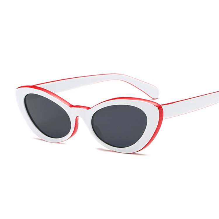 Små ovale solbriller kvinder cat eye brand vintage retro skinny cateye stel bittesmå solbriller kvindelige nuancer: Rød hvid