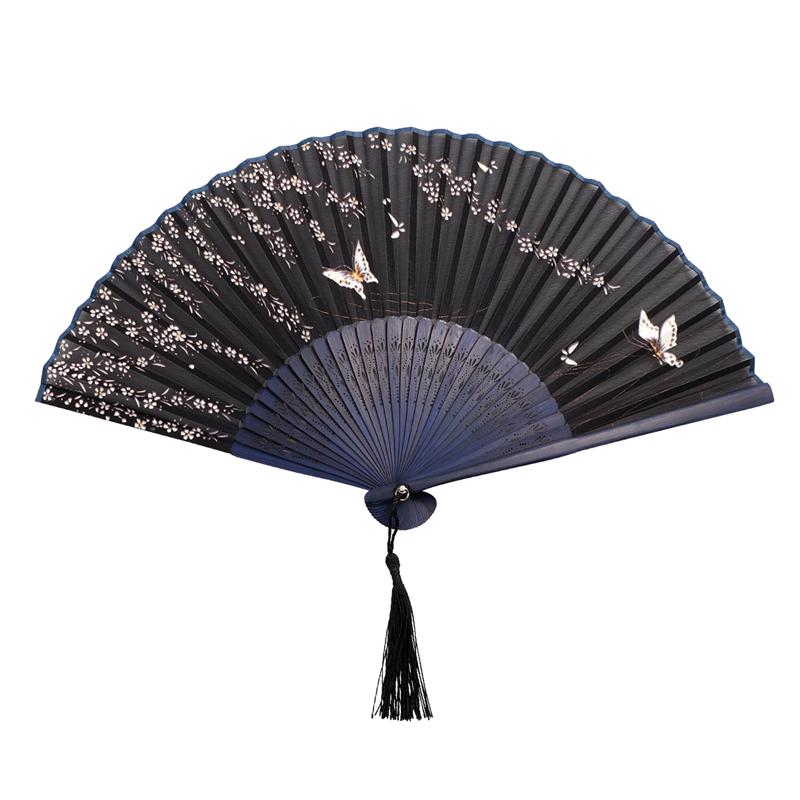 Draagbare Vouwen Fan Uitgeholde Bamboe Hand Ventilator Met Kwastje Wedding Party Vlinder Sakura