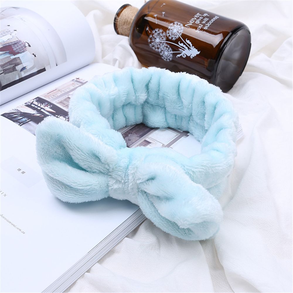Cinta para el pelo con lazo de lana Coral para mujer, bandanas suaves de Color sólido para lavarse la cara maquillaje, turbante de para chicas, accesorios para el cabello: Sky blue