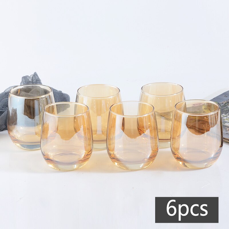 Gobelet à eau en verre, artisanal rond, plaqué or, verre à vin, grande capacité, verres à jus, whisky, Vodka, pour Bar et Restaurant: 6PCS 320ML