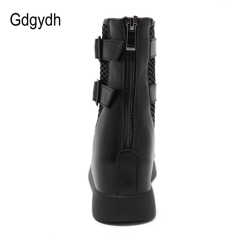 Gdgydh-zapatos góticos de verano para mujer, zapatos gladiador mujeres, a la , con correa de hebilla, botas de malla para tobillo, Punta abierta con cremallera
