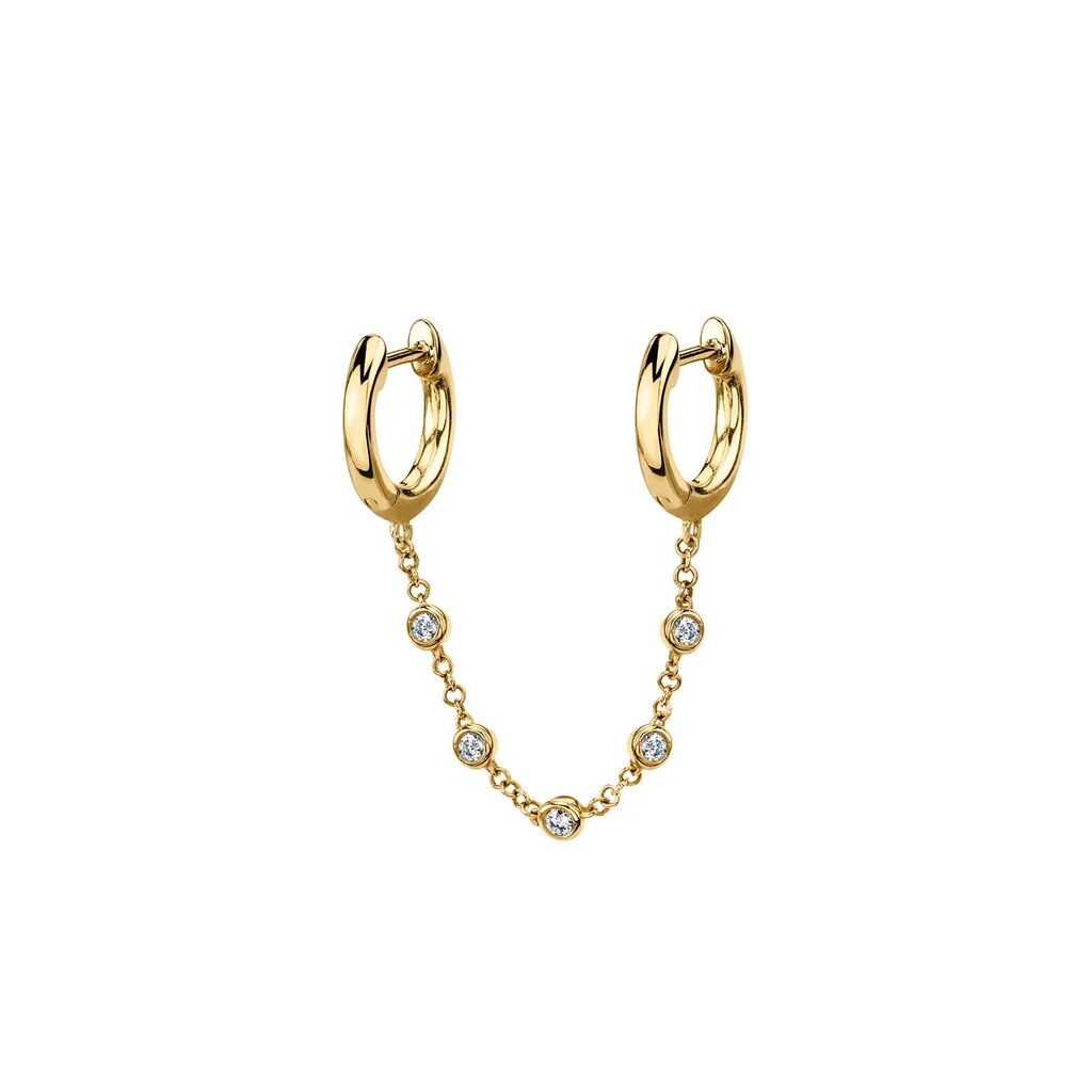 Stil cz zirkon kæde 2 hul dobbelt piercing ørering til kvinder guld små huggie hoop øreringe brusk smykker: 1pc guld stil 1