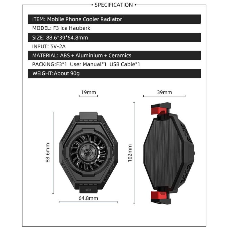 F3 Ice Armor Black Cooling Cooling Cooling Live Game For Peace Shark Fan Back Clip Mobile Phone Semiconductor Radiator