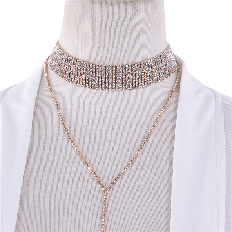 Collares de clavícula de mujer T Logan, gargantilla de cristal de lujo, Collar de diamante de imitación, Collar de joyería para mujer, 41 cm, 1 ud.