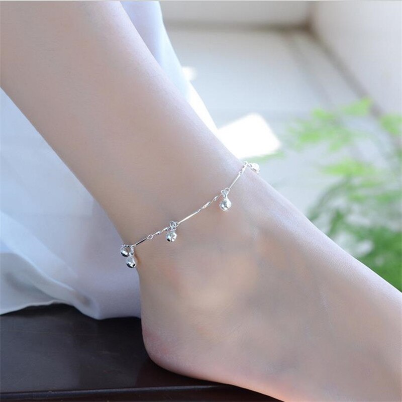 Tobilleras con colgante de campana para mujer, accesorios de para mujer, pulsera de plata de ley 925, joyería para niña, , para mujer: anklets