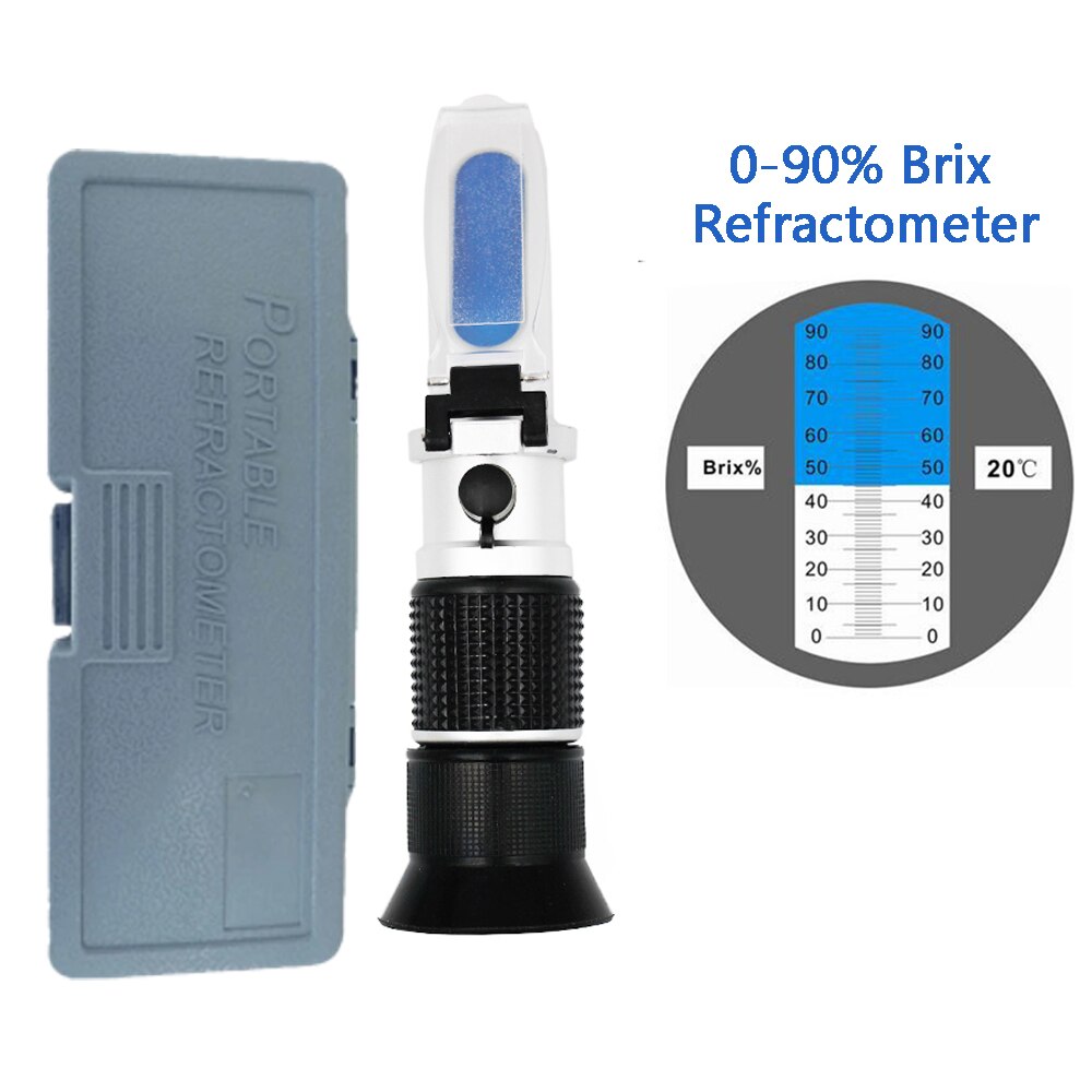 0-90% Brix Meter Handheld Honey Refractometers Juice liquids Tester Food Sugar Content Refractometer With ATC Measure Tool: with box