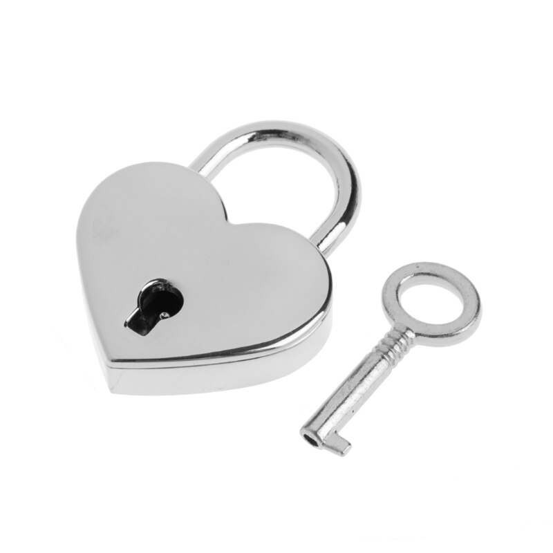 Ootdty hjerteform vintage gammel antik stil mini archaize hængelåse nøgellås med nøgle: Sølv