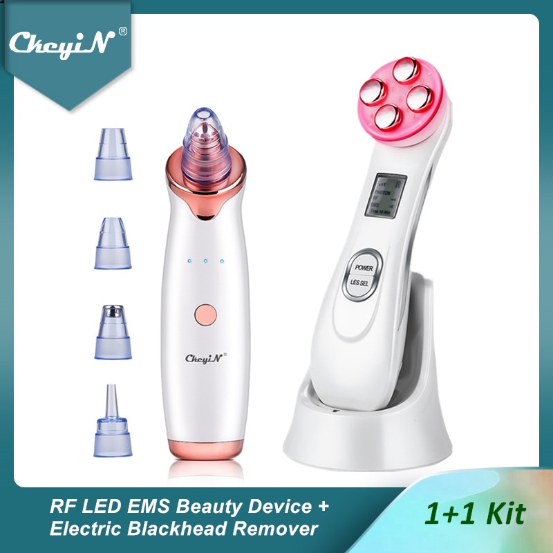 CkeyiN RF LED Photon Therapy Facial Lifting Beauty Machine Mesotherapy Wrinkle Removal Skin Rejuvenation + Blackhead Remover 48
