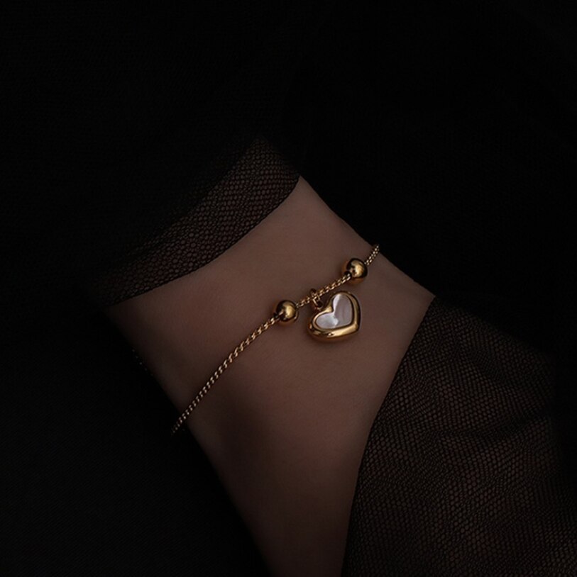 316L Rvs Mode Upscale Sieraden Hart Natuurlijke Shell Trekkoord Passen Lengte Charm Snake Chain Armbanden Voor Vrouwen