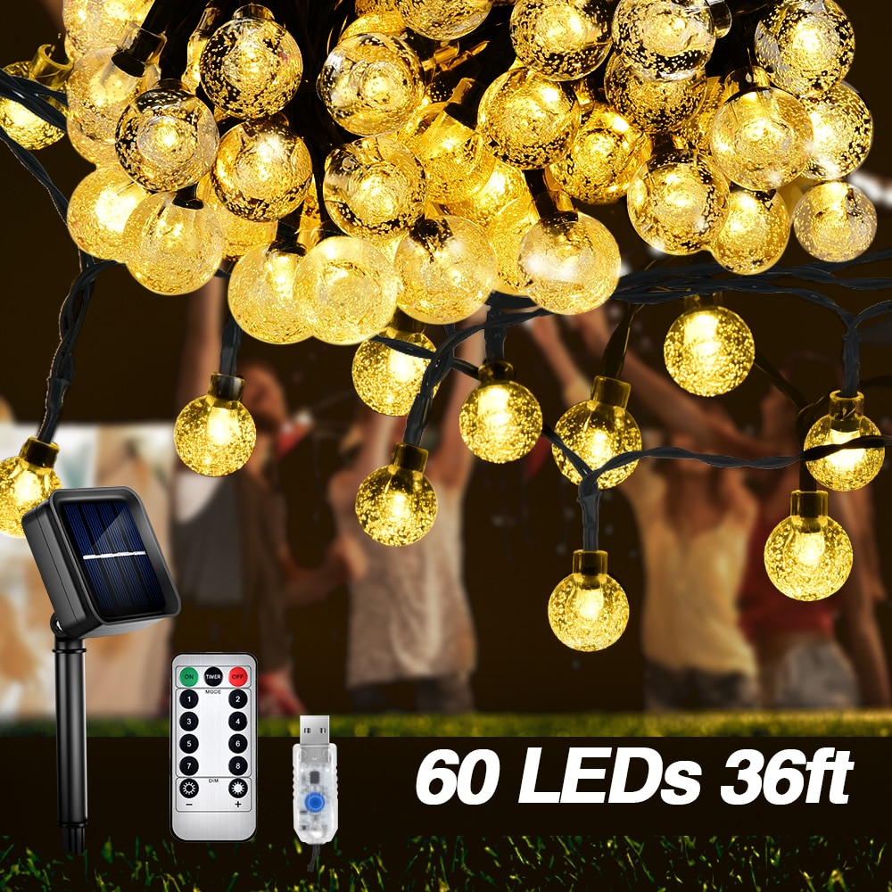 11M 60 Led Crystal Ball Waterdichte Led Solar String Light Lamp Christmas Xmas Outdoor Bruiloft Kerstverlichting Decoratie