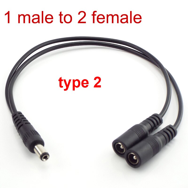 5.5mmx2.1mm 1 to 2 Way 12V DC Power Splitter Cable Male Female Jack Plug Connector Wire for LED Lamp Strip CCTV Camera