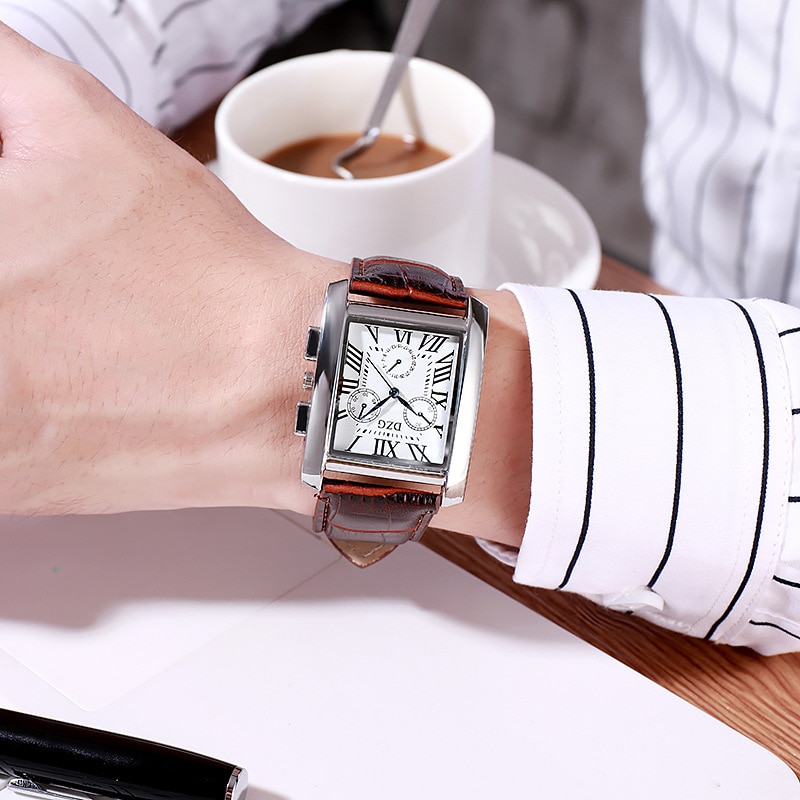 Reloj cuadrado DZG para hombre, reloj de pulsera de cuero de cuarzo resistente al agua, reloj para hombre, reloj Masculino, hodinky erkek kol saati