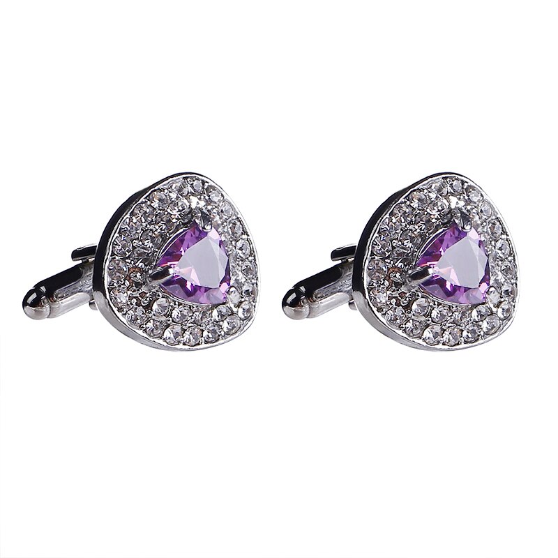 Men's Formal Dress Business Tie Clip Cufflink French Style Wedding Groom Jewelry Rhinestone Shirt Tie Clips Cuff Links: Cufflink Purple