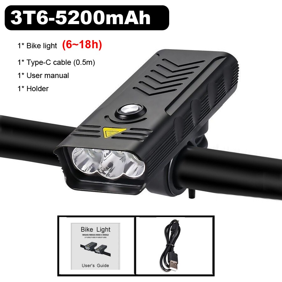 10000Mah Fiets Licht Set Usb Oplaadbare 3000 Lumen Fiets Koplamp 5T6 Led Super Heldere Mtb Road Zaklamp Fiets Accessoires: 3 LED