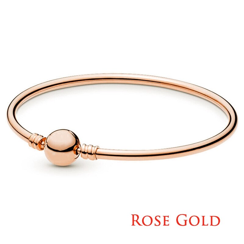 Charm Diy Zilveren 925 Armbanden Op Hand Button Bead Bangle Esthetische Minimalistische Stijl Mode-sieraden Voor Vrouwen: Rose Gold / 19CM