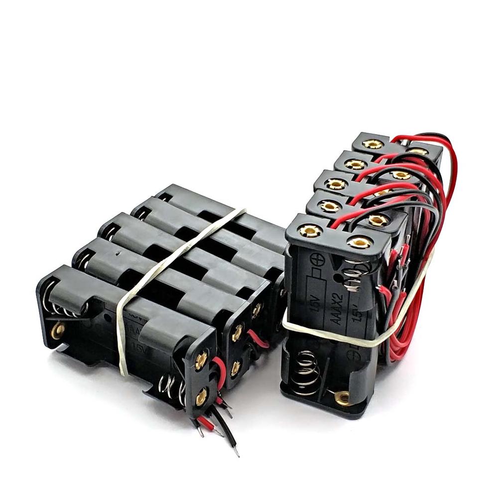 2 * AAA Battery Box Case Holder With Wire Leads Side By Side Battery Box Connecting Solder For 2 Pcs AAA Batteries