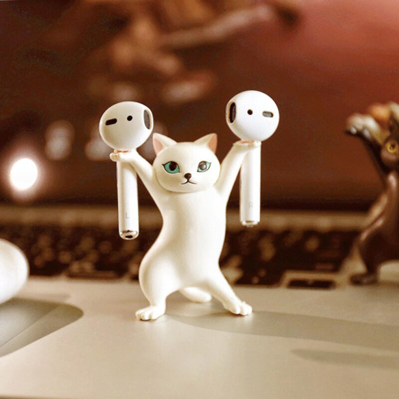 Katze Handgemachte Modell Stand Dekoration Angehoben Stift Halfter Telefon Halfter Airpods 1 2 3 Nette Katze Dekoration Katze Halfter: Weiß