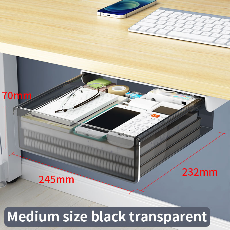 Under-desk Drawer Storage Device, Suitable For Office/home, Ideal For Organizing Stationery. Self-adhesive Plastic Drawer.: WHITE