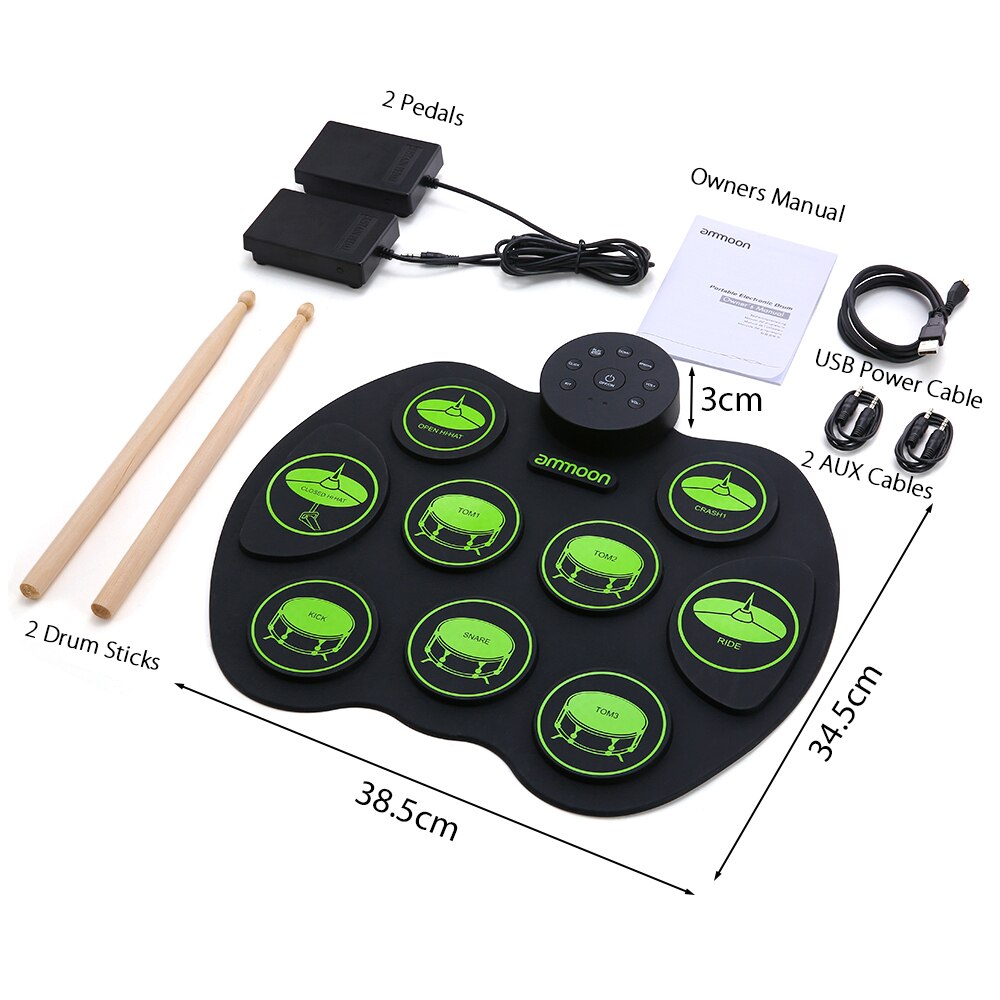 A Series of USB Roll-Up Silicon Drum Set Digital Electronic Drum Kit 7 Drum Pads with Drumsticks Foot Pedals for Beginners: Type B