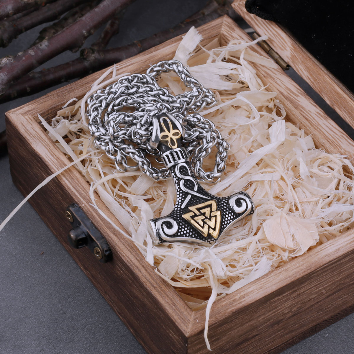 Stainless Steel Viking Mjolnir Quake and Odin Rune Necklace Men's Vintage Charm Vintage Pendant Viking Jewelry: Black Zinc Plated