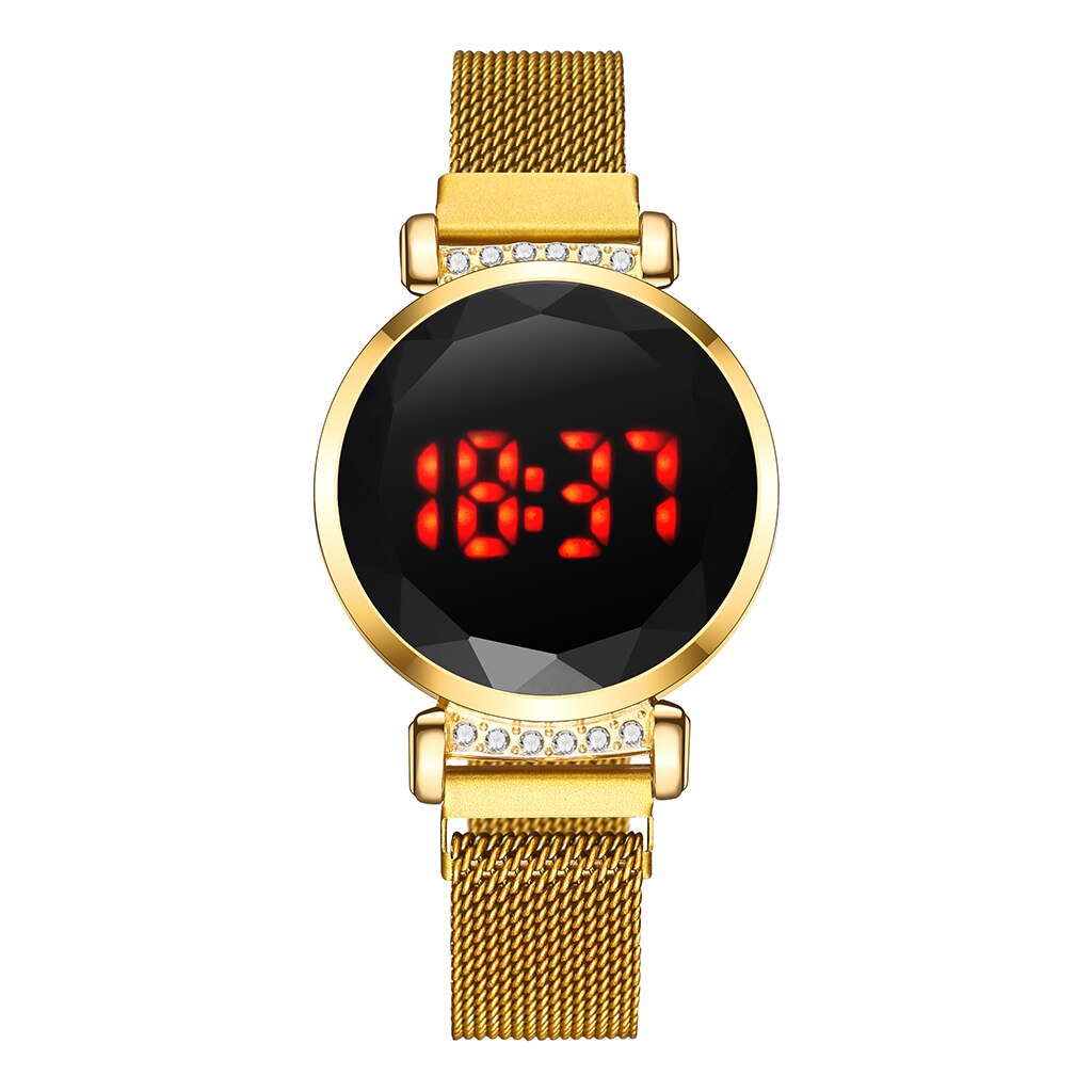 Luxury Women Magnetic Quartz Wristwatch Rose Gold Red LED Digital Bracelet Watch Quartz Watch Ladies Clock relogio feminino: Gold